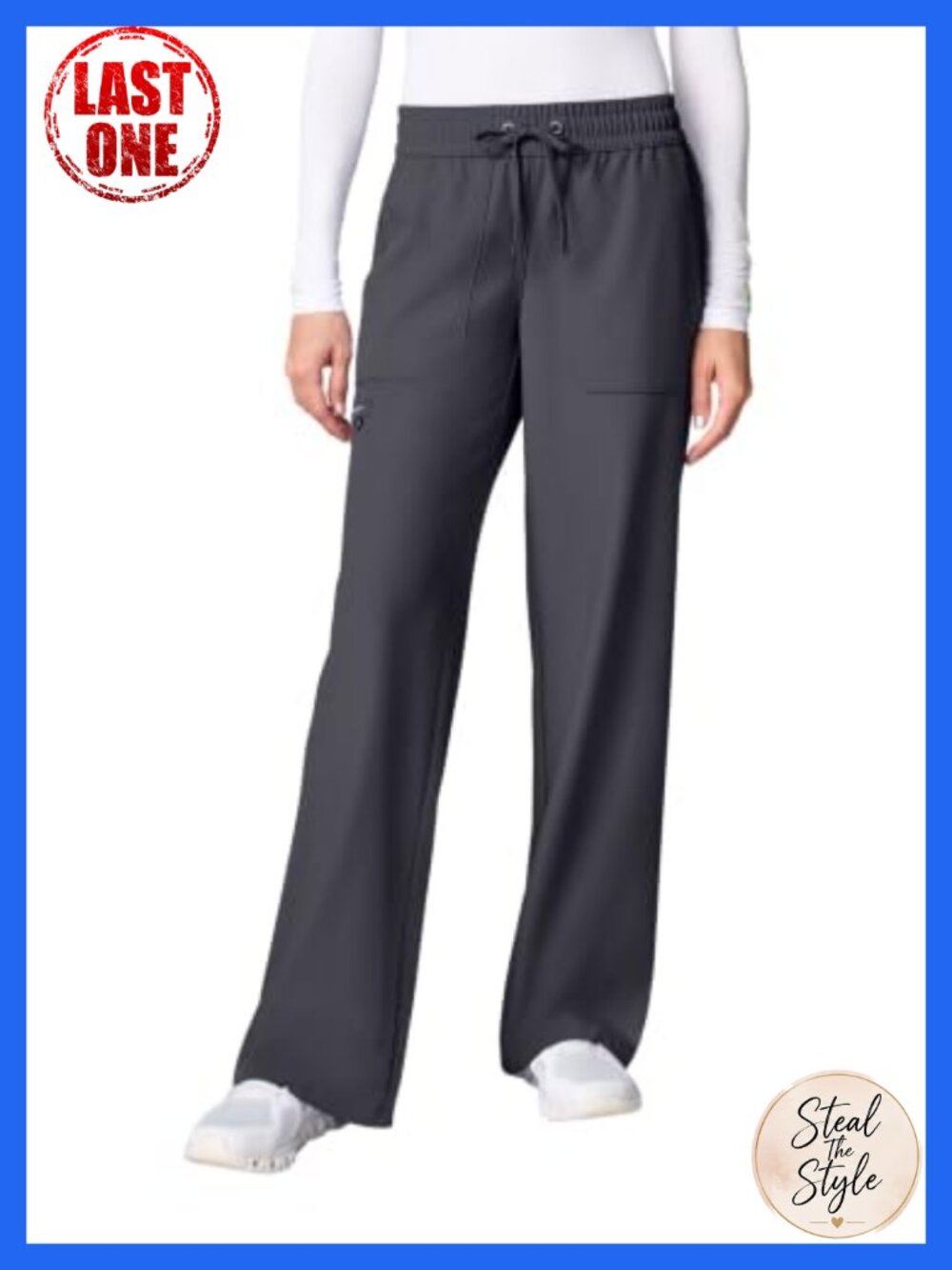 Wide Leg Scrub Pants Mid Rise Elastic Waist Drawstring Medical
